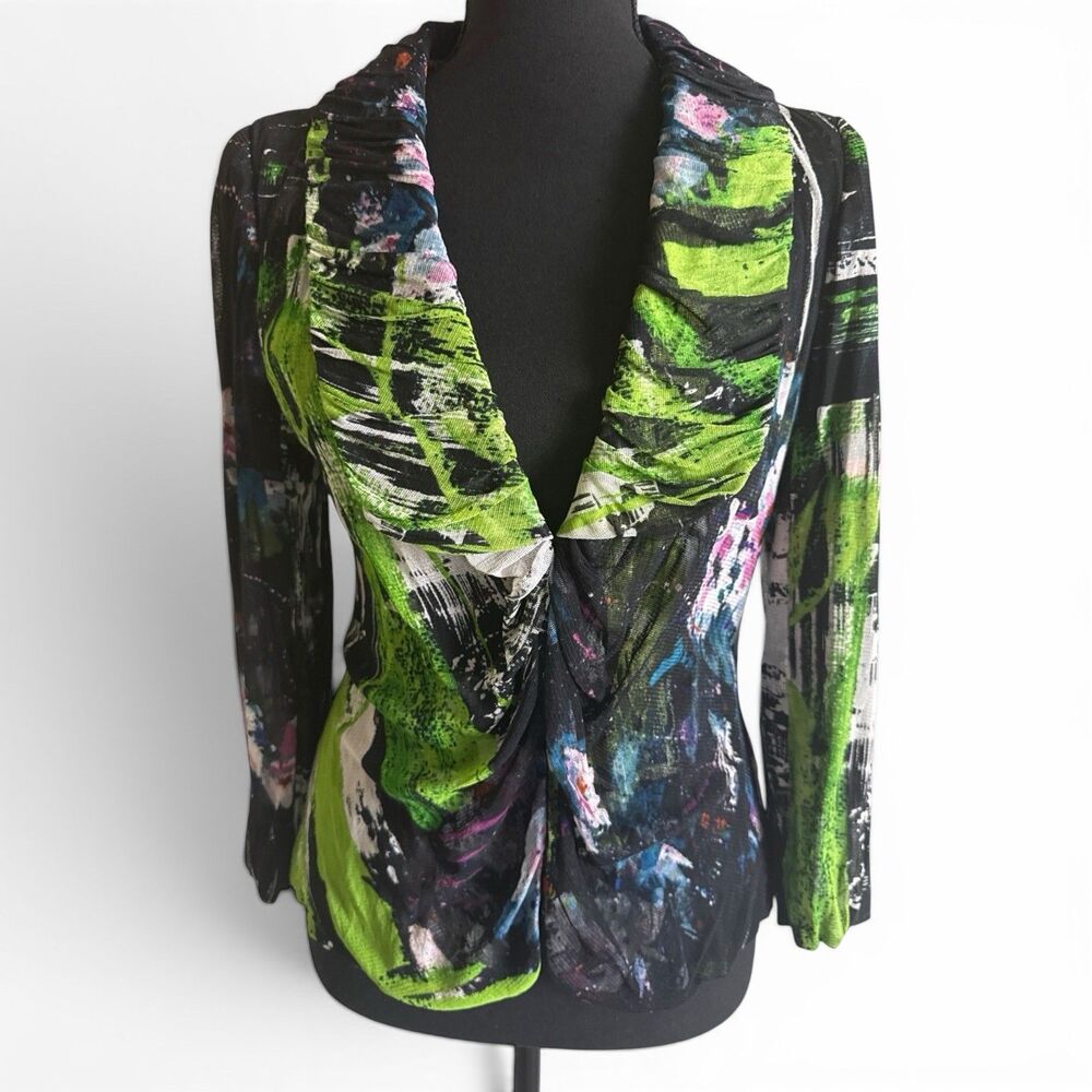 Alberto Makali 100% Silk Abstract Floral Top Jacket Size 6